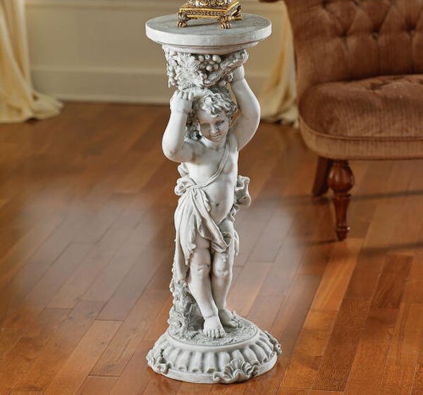 French Pillar Column Cherub Sculptural Pedestal Displaying Art Statues